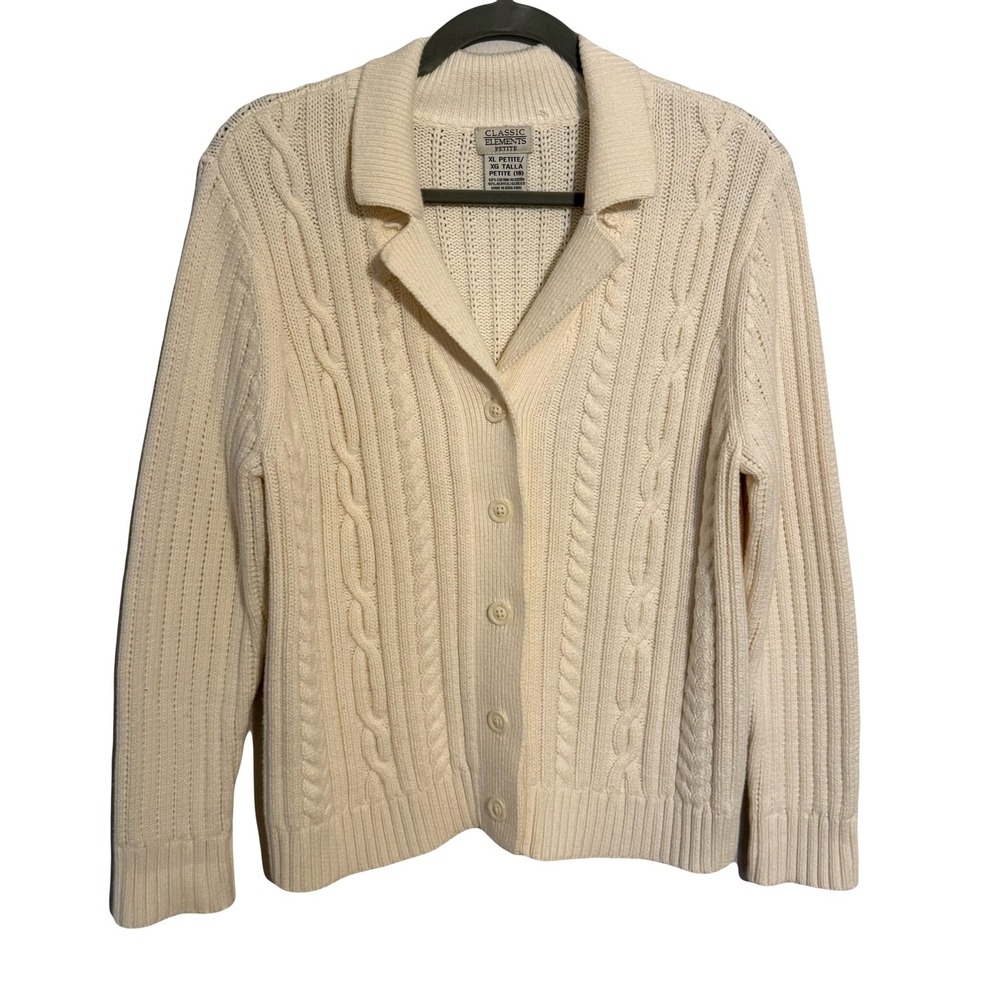 Vintage Fisherman Cream Cable‎ Knit Button Front Cardigan Sweater XL